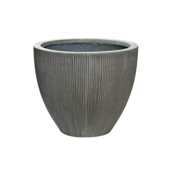 PotteryPots 16.34 in. W x 13.58 in. H Extra Small Round Dark Grey Ficonstone Indoor Outdoor Vertically Ridged Jesslyn Planter