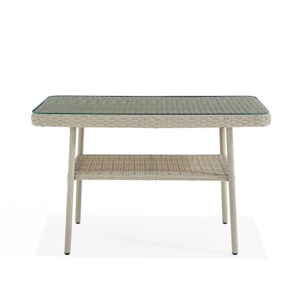 Alaterre Furniture Windham All-Weather Wicker Outdoor 26 in. H Cocktail Table with Glass Top