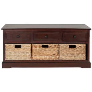 Damien 3-Drawer Red Wood Storage Entryway Bench