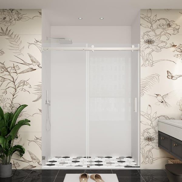 YINVANI 60 in. W x 76 in. H Single Sliding Frameless Soft-Closing Bypass Shower Door in Chrome with 3/8 in. Clear Glass