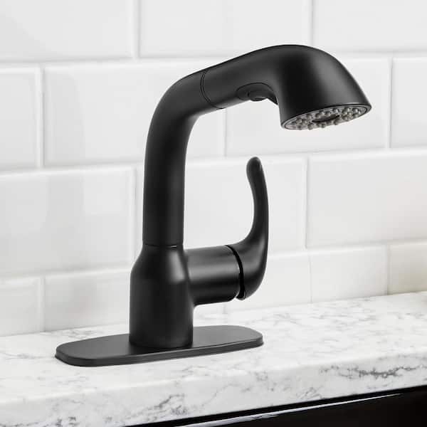 Glacier Bay Dunning Matte Black Pull-Out Laundry Faucet with Dual Spray Function