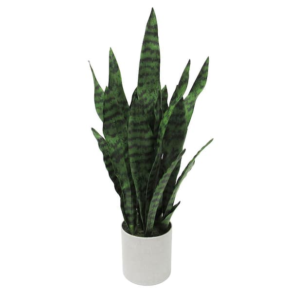25 in. Sansevieria Artificial Snake Plant in Grey Pot