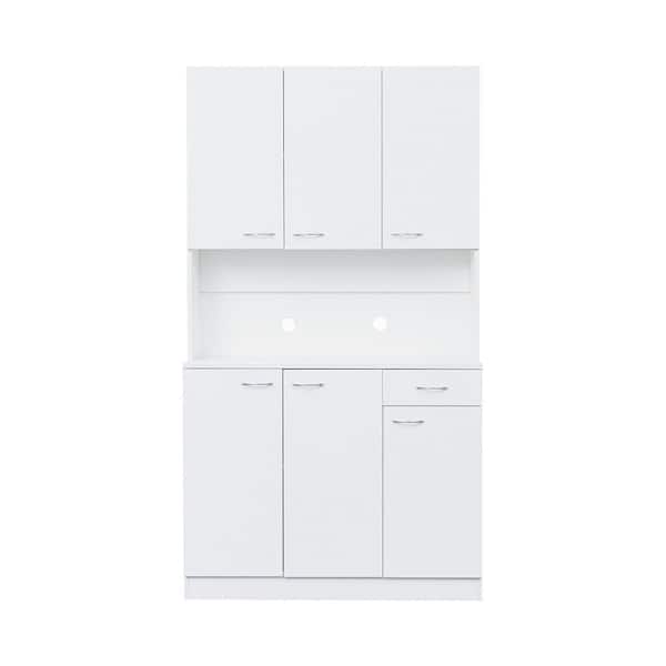 Unbranded 39.37-in W x 15.35-in D x 70.87-in H in White MDF Ready to Assemble Floor Base Kitchen Cabinet with 6-Doors
