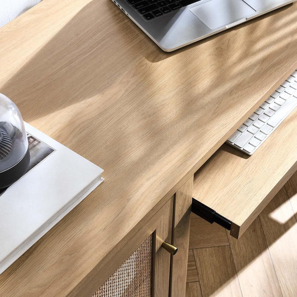 Oak Wood Office Desk with Drawer and Keyboard Tray