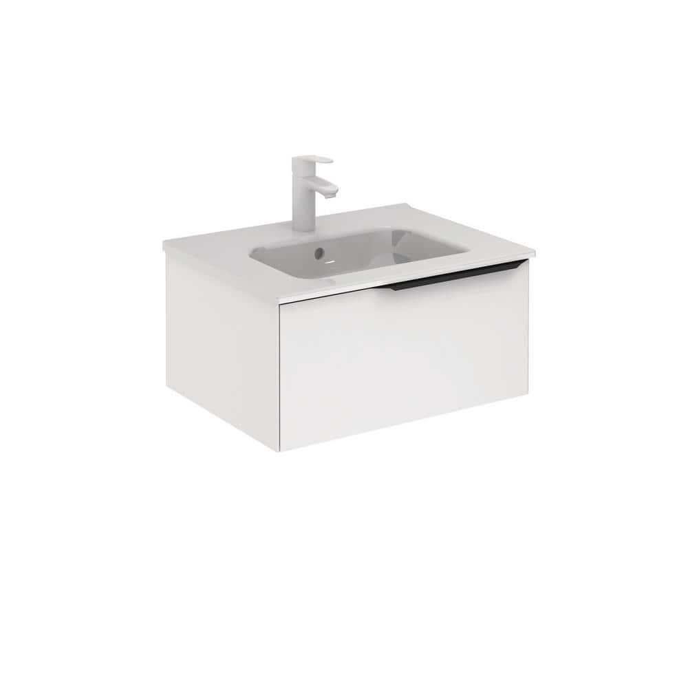 Mio 24 in. W x 18 in. D Bath Vanity One Drawer in Matt White with Vanity To