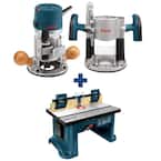 12 Amp 2-1/4 HP Variable Speed Plunge and Fixed Base Corded Router Kit with Bonus 15 Amp Corded Benchtop Router Table