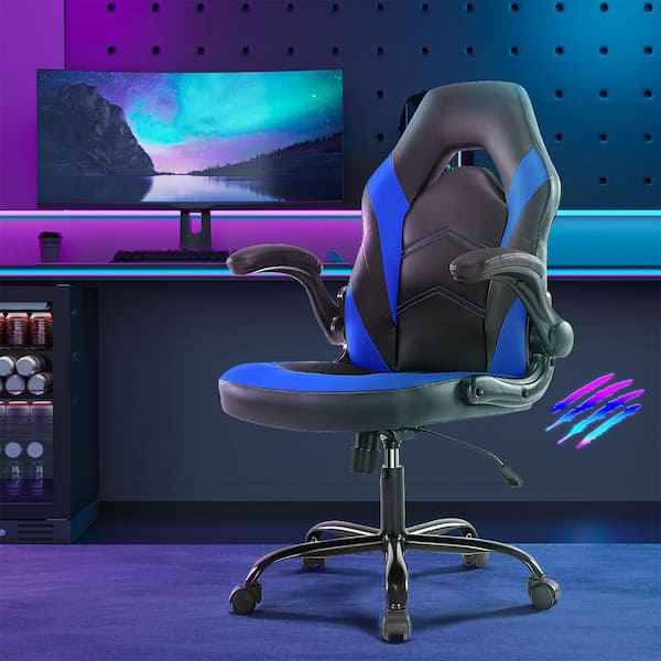Bestier Blue S-Shaped Upholstery Ergonomic Office/Gaming Chair w/ Flip-Up Armrests,Strong Metal Base and 3D Adjustable Height