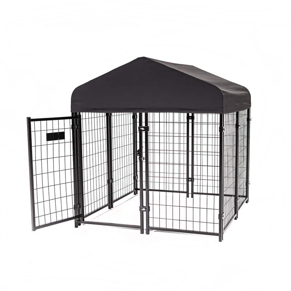 Gray Steel Frame Dog Kennel with Waterproof Canopy Roof