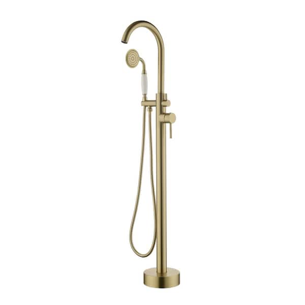 Aosspy 2-Handle Freestanding Tub Faucet with Hand Shower in Brushed Gold