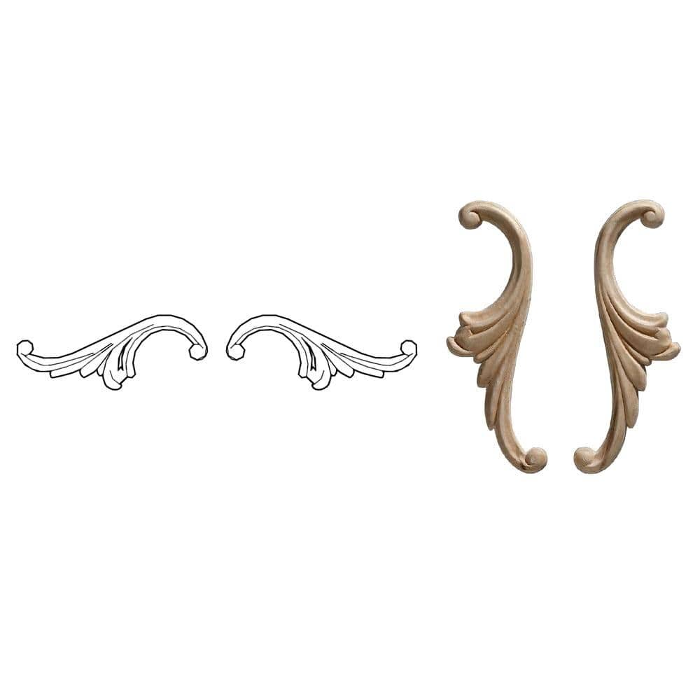 Unfinished Birch Wood Scroll Onlay Appliques, 5.25" Wide