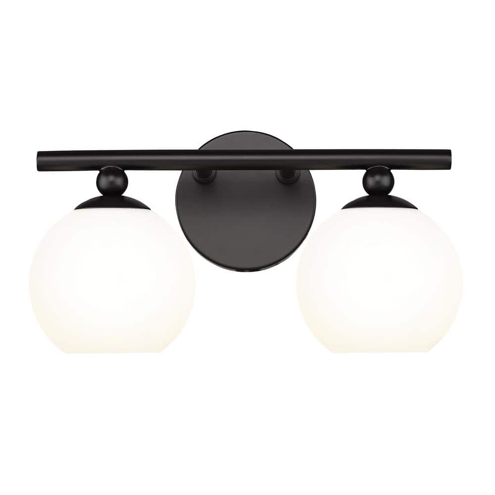 Neoma 13.5 in. 2 Light Matte Black Vanity Light with Opal Etched Glass Shad