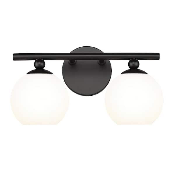 Unbranded Neoma 13.5 in. 2 Light Matte Black Vanity Light with Opal Etched Glass Shade with No Bulbs Included