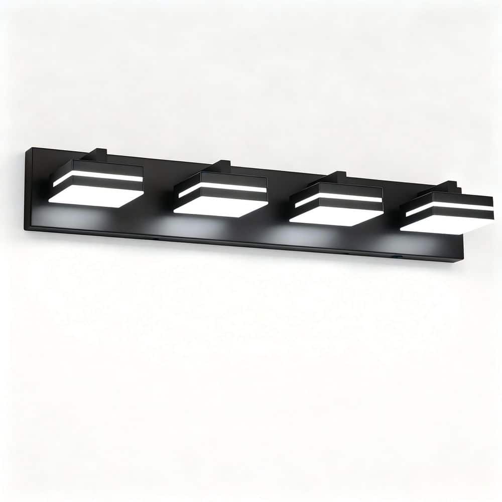26.77 in. 4-Light Matte Black Modern LED Bathroom Vanity Light, Dimmable 5-Color Temperature price history on PriceWatchPro