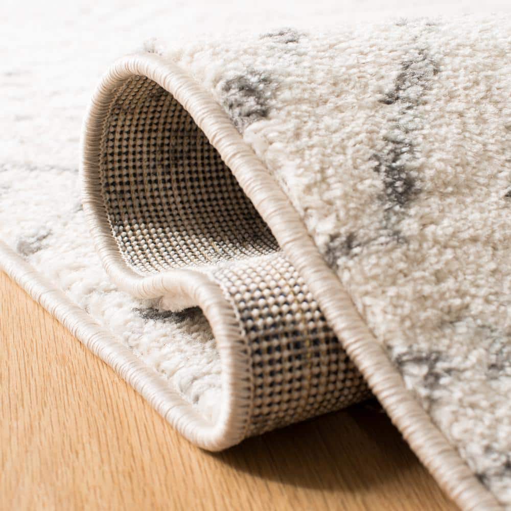 Ivory and Grey Hand-Knotted Boho-Chic Synthetic Area Rug