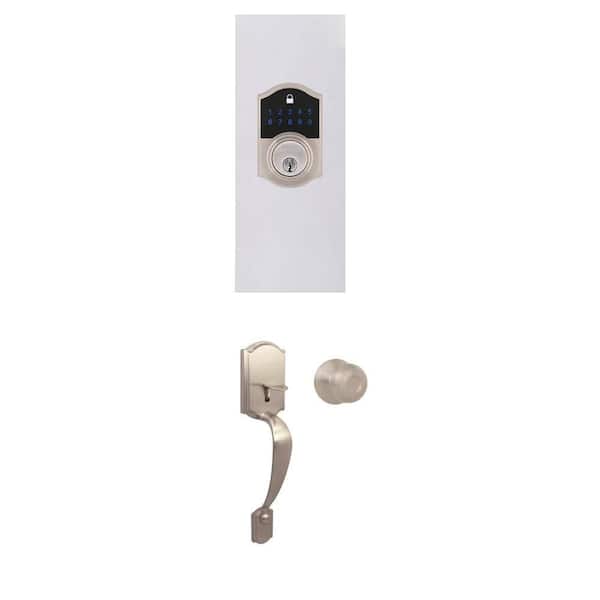 Castle Satin Nickel Electronic Deadbolt and Entrance Door Handleset with Hartford Knob Combo