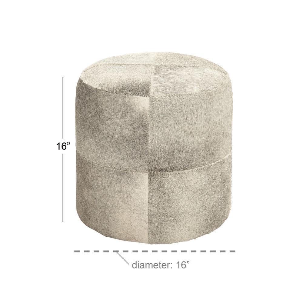 Gray Handmade Cowhide Patchwork Pouf Ottoman 16" x 16" x 16"