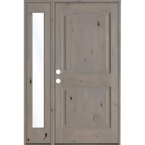 Krosswood Doors 44 in. x 80 in. Knotty Alder 2 Panel Right-Hand/Inswing Clear Glass Grey Stain Wood Prehung Front Door w/Left Sidelite