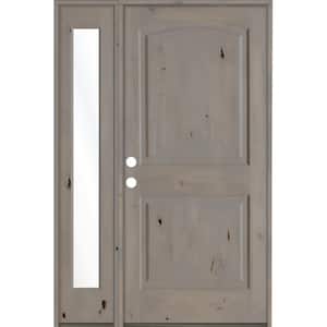 50 in. x 80 in. Knotty Alder 2-Panel Right-Hand/Inswing Clear Glass Grey Stain Wood Prehung Front Door w/ Left Sidelite