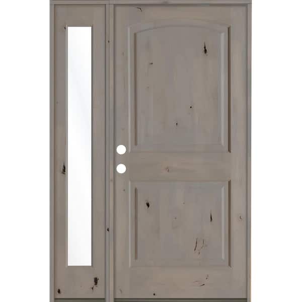 Krosswood Doors 56 in. x 80 in. Knotty Alder 2-Panel Right-Hand/Inswing Clear Glass Grey Stain Wood Prehung Front Door w/ Left Sidelite
