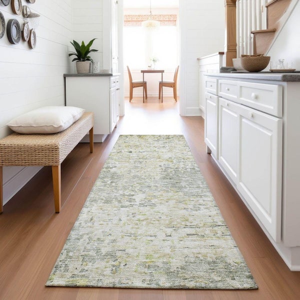 Mayfield Premium Machine Washable Abstract AMF1128 Sage 2 ft. 3 in. x 7 ft. 6 in. Runner Rug