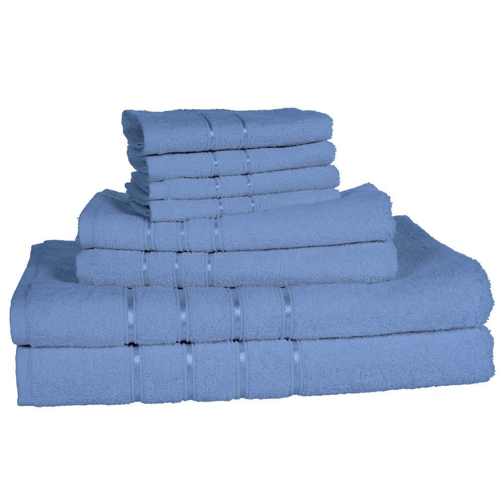 Blue Egyptian Cotton Plush 8-Piece Bath Towel Set