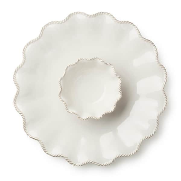 Heritage 14 fl. oz. White Stoneware 2-piece 15 in. Chip & Dip with 6 in. Bowl