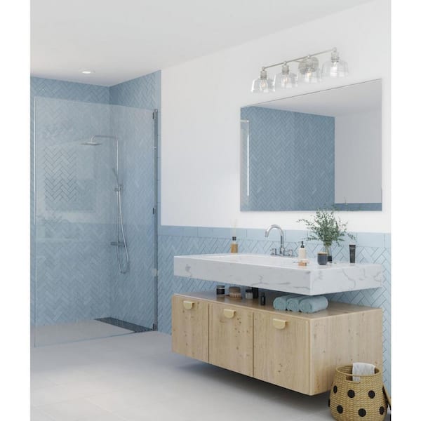 Singleton 36 in. 4-Light Brushed Nickel Vanity Light with Clear Glass Shades