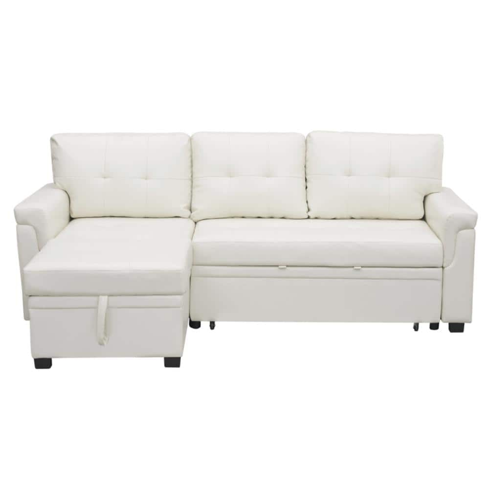 Modern sofa bed sleeper faux leather convertible sofa set hotsell couch bed sleeper chaise lounge furniture vanilla white