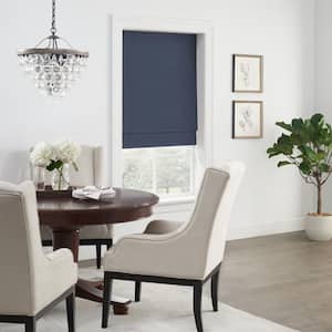 Faux Silk Indigo Solid Polyester 27 in. W x 64 in. L 100% Blackout Single Cordless Roman Shade