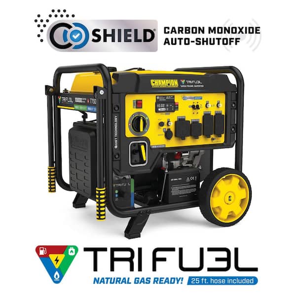 10,000/7,750-Watt Electric Start Tri Fuel Gasoline, Propane, Portable Open Frame Inverter Generator w/ Quiet Technology