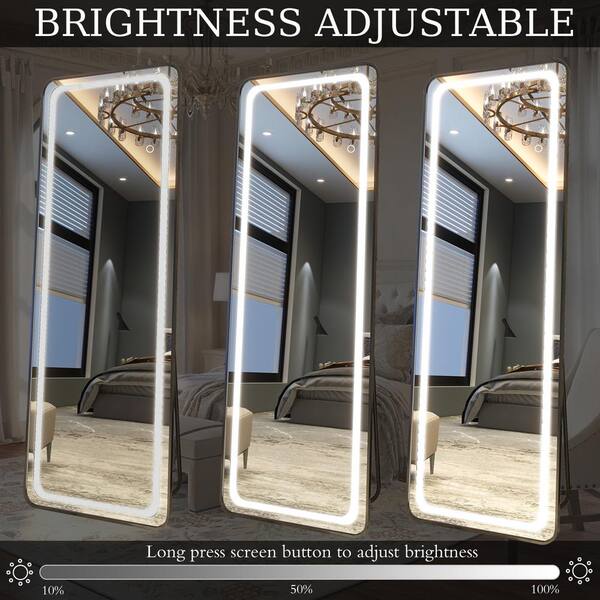 23.6 in. W x 65 in. H Rectangle Framed Black LED Full Length Mirror with Lights Large Floor Mirror Stand Up Dress Mirror