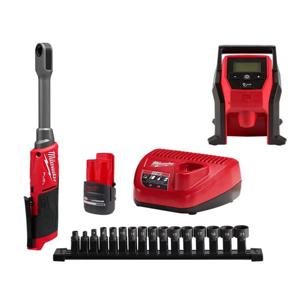 M12 FUEL INSIDER 12V Lithium-Ion Brushless 1/4 in.-3/8 in. Extended Reach Cordless Ratchet Box Ratchet Kit w Inflator price history on PriceWatchPro