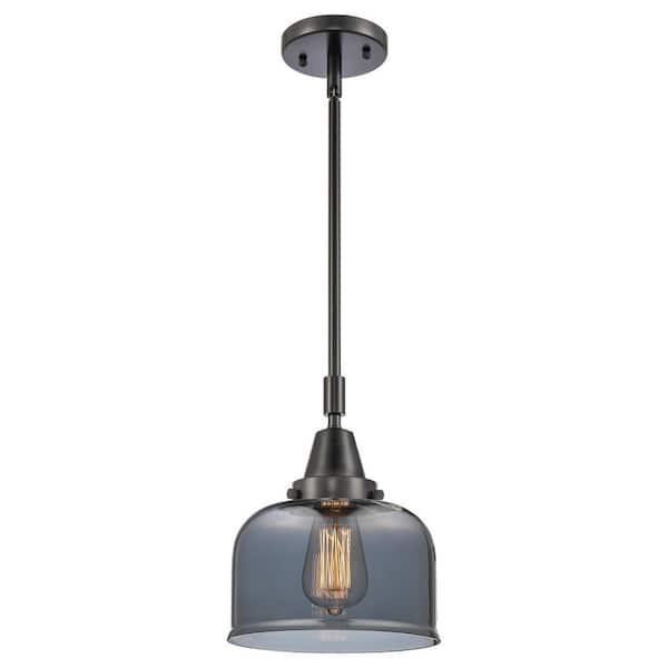 Bell 100-Watt 1-Light Matte Black Standard Mini Pendant Light with Smoked Glass Shade