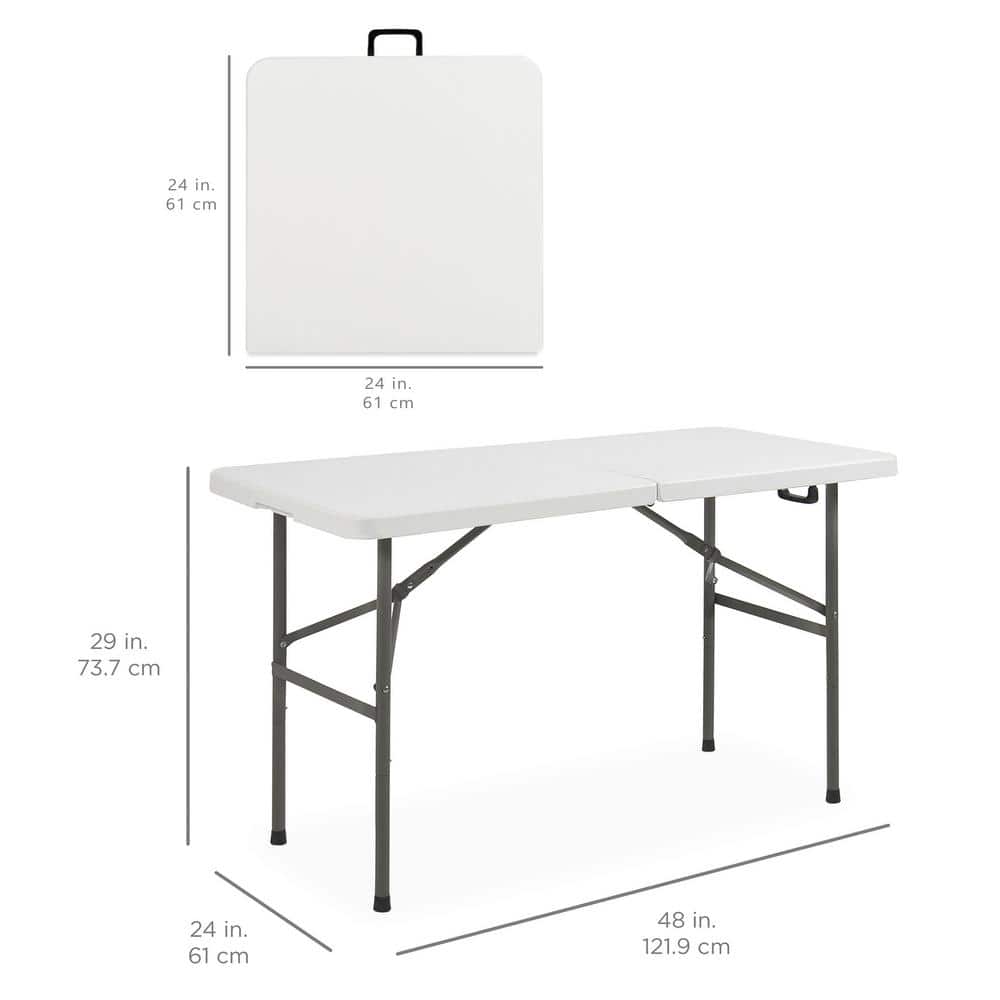 White Heavy-Duty 4ft Folding Plastic Table with Handle