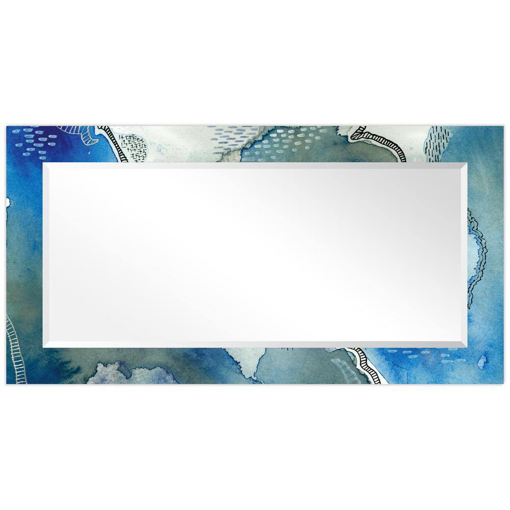54" x 28" Blue Abstract Frameless Tempered Glass Wall Mirror