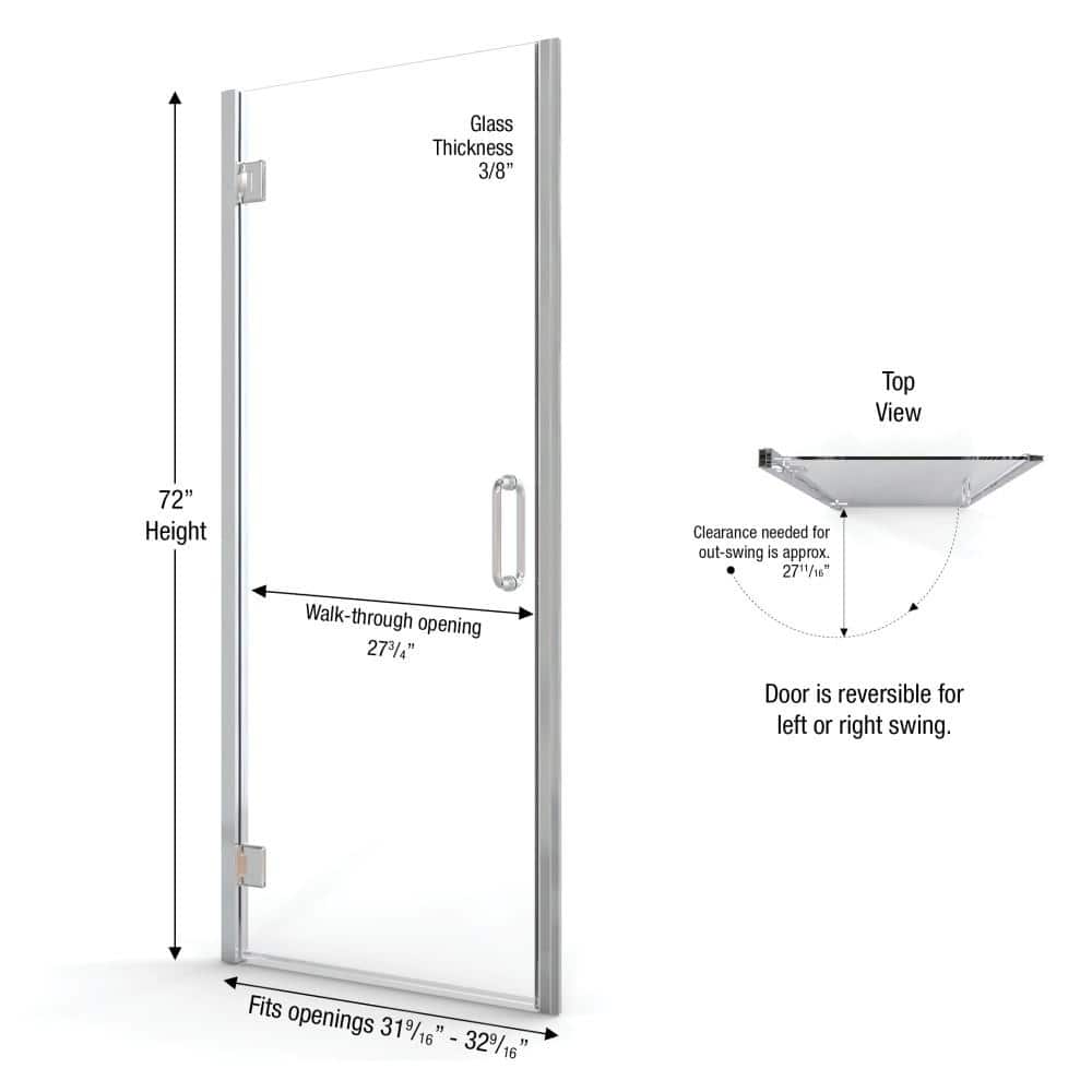 Coppia 72'' High Clear Glass Hinged Shower Door with Brushed Nickel Frame