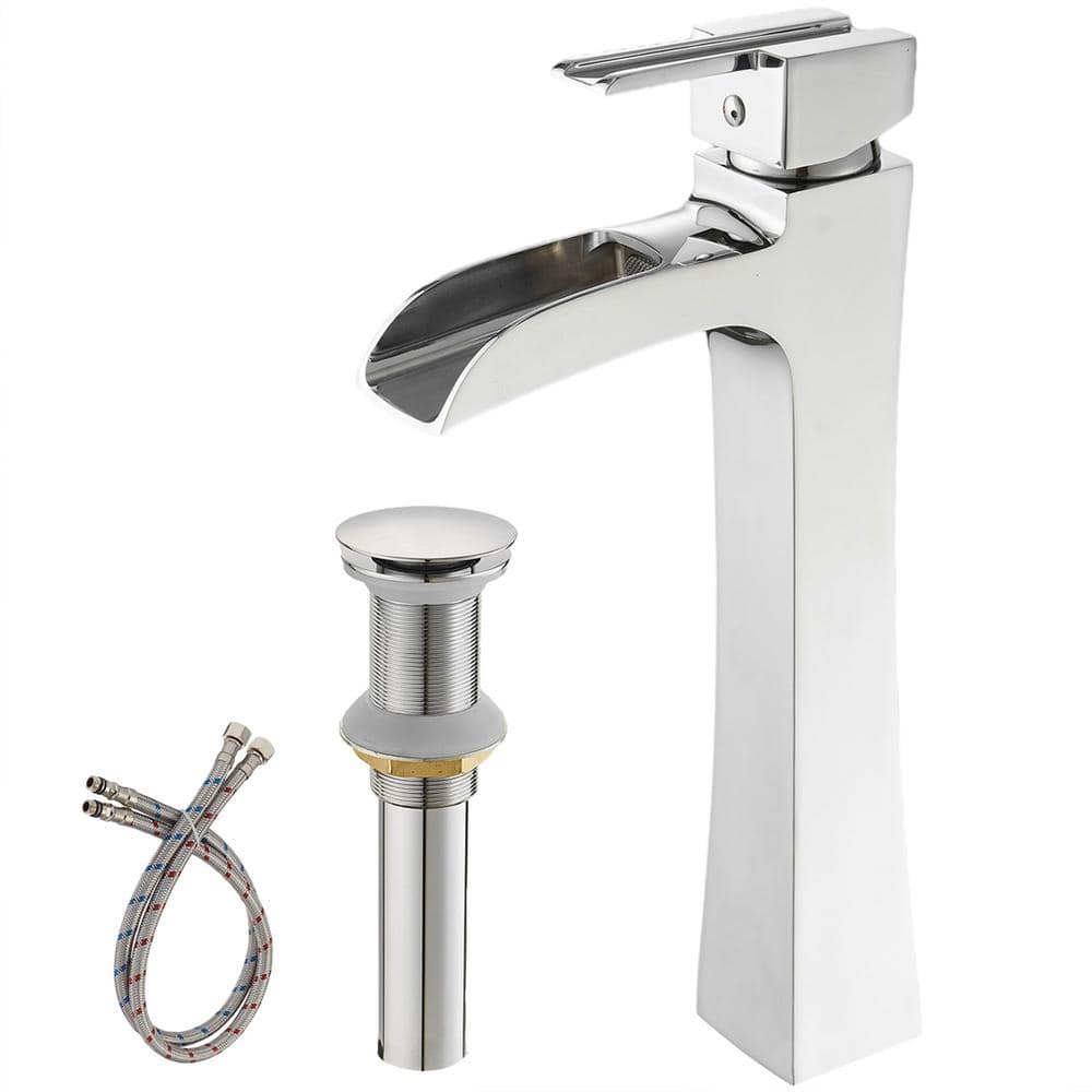 Single Handle Waterfall Bathroom Vessel Sink Faucet with Drain Assembly 1-H