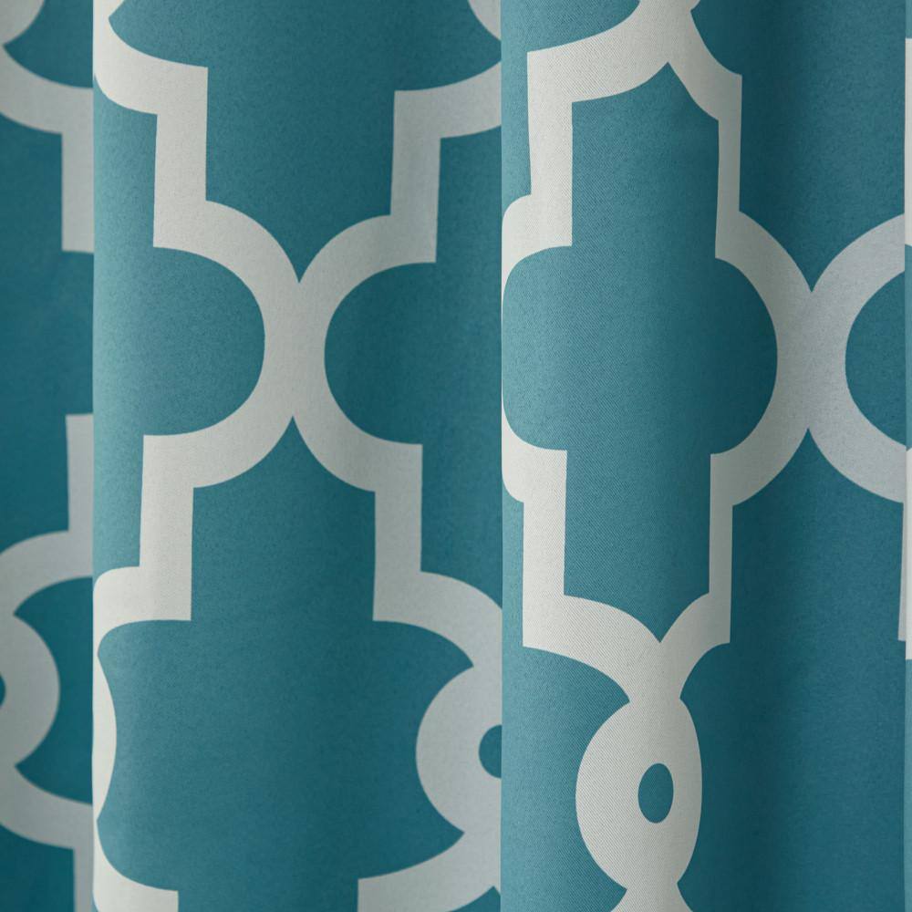 Teal and White Geometric Blackout Grommet Curtain Panels, 52x84