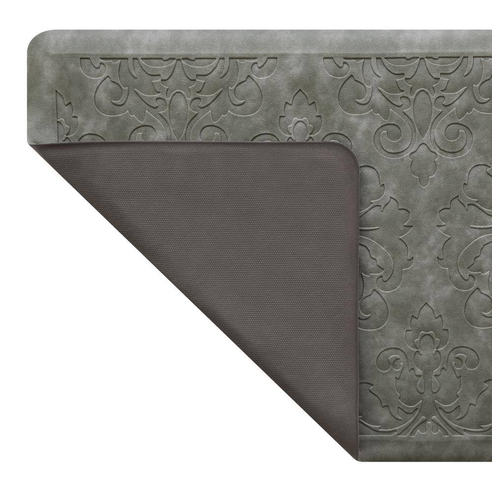Gray Embossed Faux Leather Anti-Fatigue Kitchen Mat 17.5" x 32"