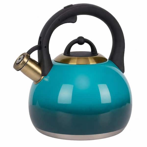 3.1 qt. 12-Cup Blue Food Grade Stainless Steel Whistling Stovetop Tea Kettle with Pour Spout