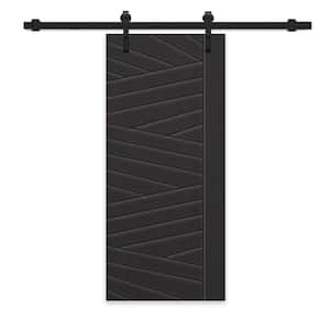 24 in. x 80 in. Black Stained Composite MDF Paneled Interior Sliding Barn Door with Hardware Kit