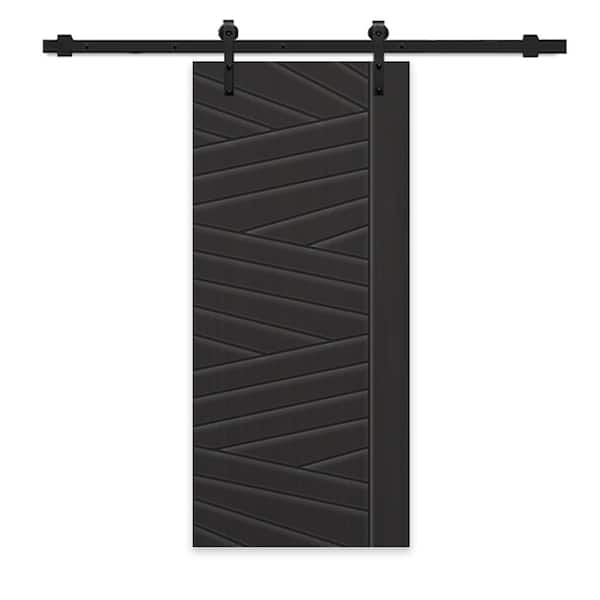 CALHOME 30 in. x 80 in. Black Painted Composite MDF Paneled Interior Sliding Barn Door with Hardware Kit