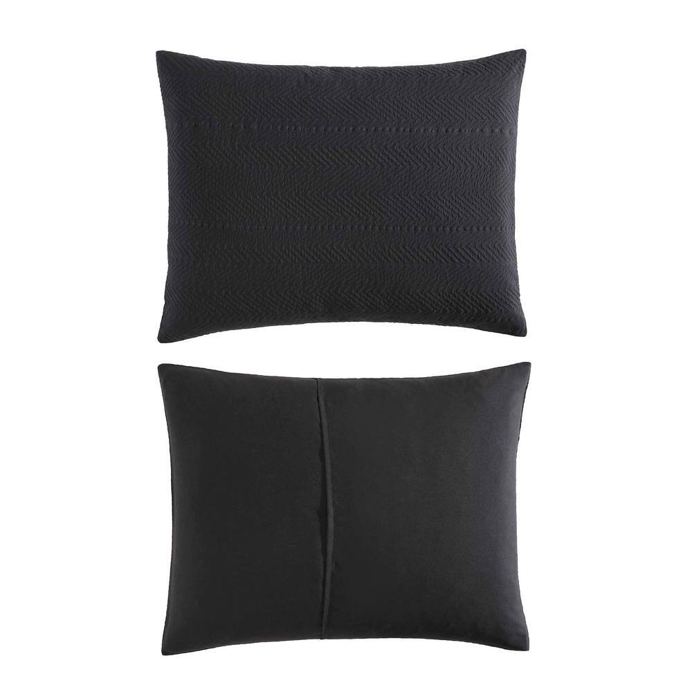 Black Microfiber Twin Duvet Cover Set with Gathered Embellishment