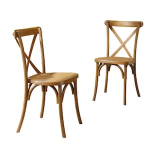 Set of 2 Natural Brown Dining Chair with Cross Natural