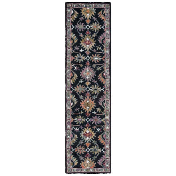 SAFAVIEH Aspen 2 ft. x 9 ft. Black/Pink Garden Border Runner Rug ...