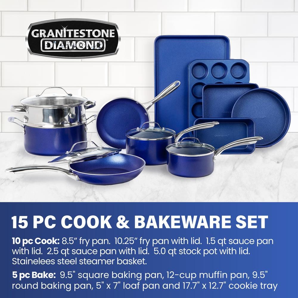 Granite Blue 15-Piece Nonstick Aluminum Cookware Set