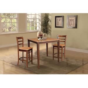 3 PC Set - Espresso/Cinnamon Solid Wood 36 in. Square Table with 2 Side Stools