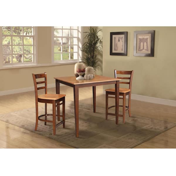 International Concepts 3 PC Set - Espresso/Cinnamon Solid Wood 36 in. Square Table with 2 Side Stools