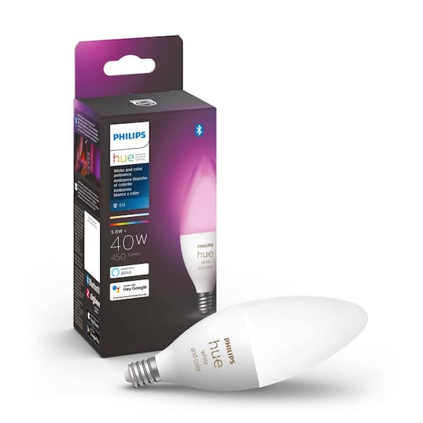 Philips Hue White and Color Ambiance E12 LED 40W Equivalent Dimmable Decorative Candle Smart Wireless Light Bulb 1 Pack 556968 The Home Depot