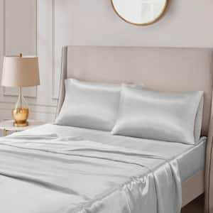 Satin 2-Piece Light Grey Microfiber Standard Luxury 2 PC Pillowcases